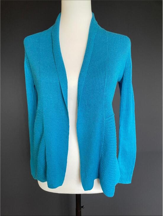 Eileen Fisher Sweaters - Eileen Fisher Blue Ribbed Open Front Cardigan Petite Small